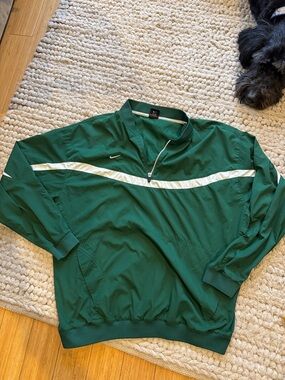 Nike Green Half-Zip Pullover with White Chest Stripe rare forest green color XL